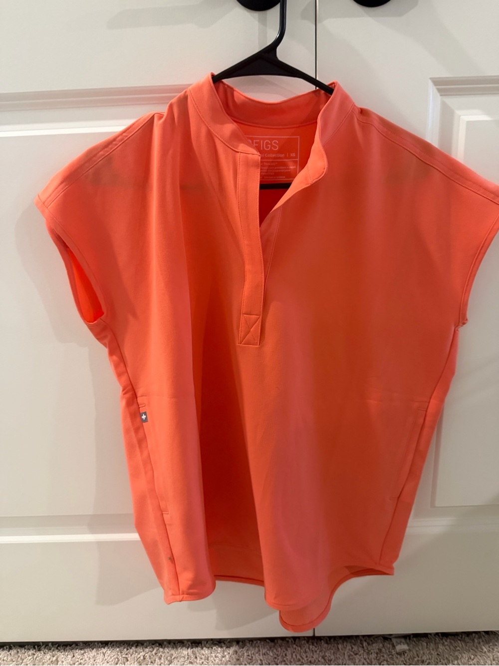 Figs Coral-Orange Cap Sleeve Scrub Top